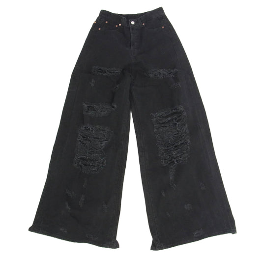 VETEMENTS ヴェトモン UE54240B Destroyed Baggy Jeans デストロイ クラッシュ加工 オーバーサイズ バギー デニムパンツ ジーンズ ブラック系 28【中古】