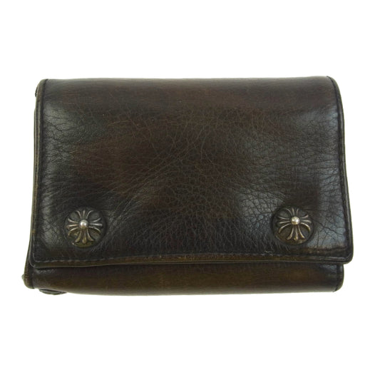 CHROME HEARTS クロムハーツ（原本無） クロスボールボタン 3フォールド カモフラ コンパクトウォレット 三つ折り財布 ブラウン系 カーキ系【中古】
