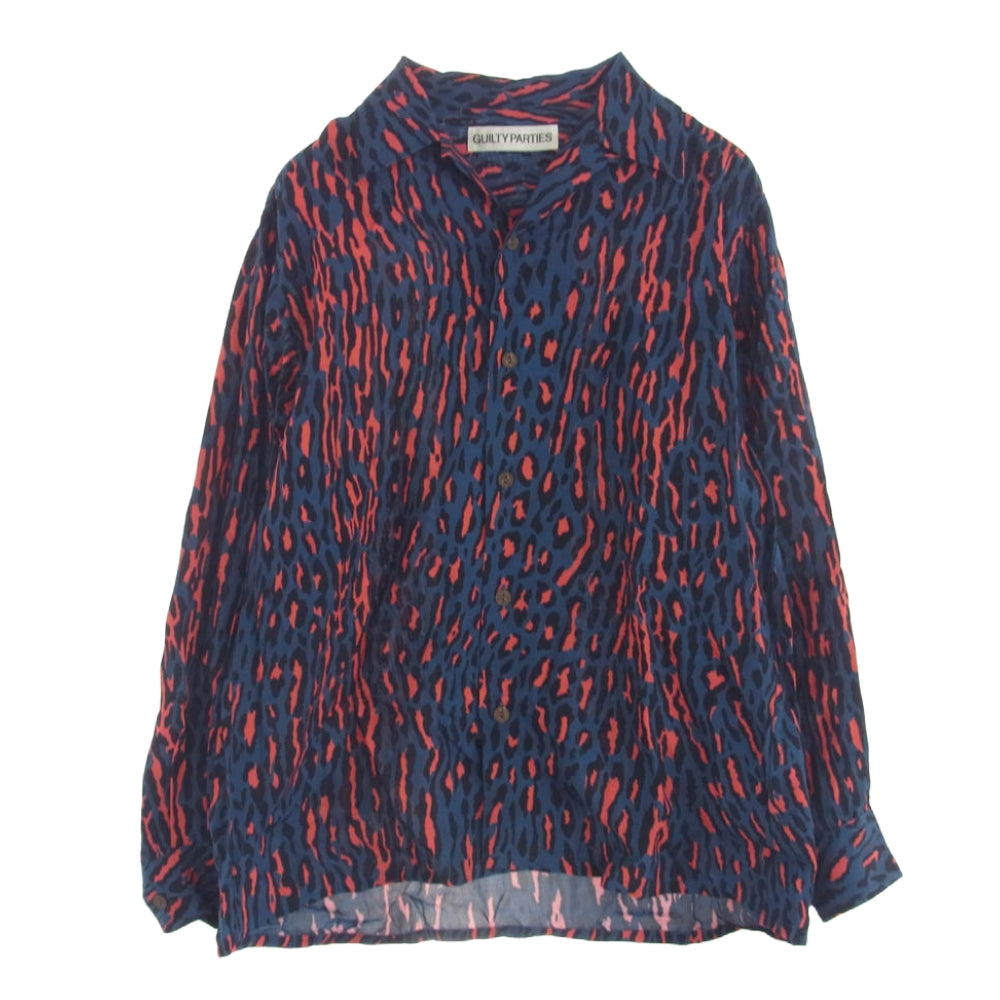 WACKO MARIA ワコマリア 24AW 24FWE-WMS-HI02 LEOPARD HAWAIIAN SHIRT L/S レオパード ハワイアン シャツ ネイビー系 ピンク系 S【中古】