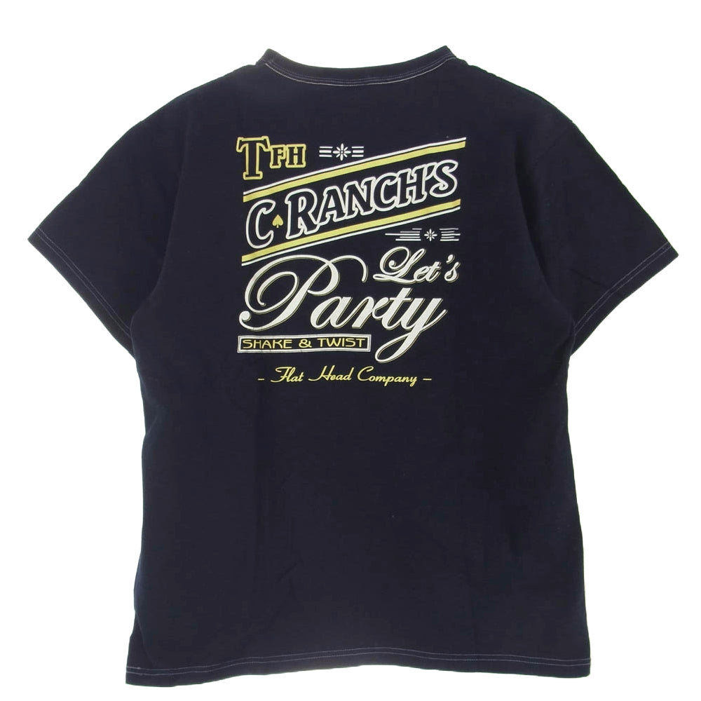 THE FLAT HEAD ザフラットヘッド Let's Party ロゴ 半袖 Tシャツ ネイビー系 40【中古】