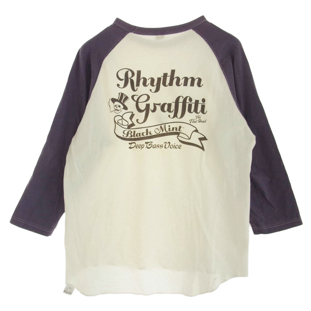 THE FLAT HEAD ザフラットヘッド Rhythm graffiti バック ロゴ プリント ラグラン Tシャツ 紫 ホワイト系 パープル系 40【中古】