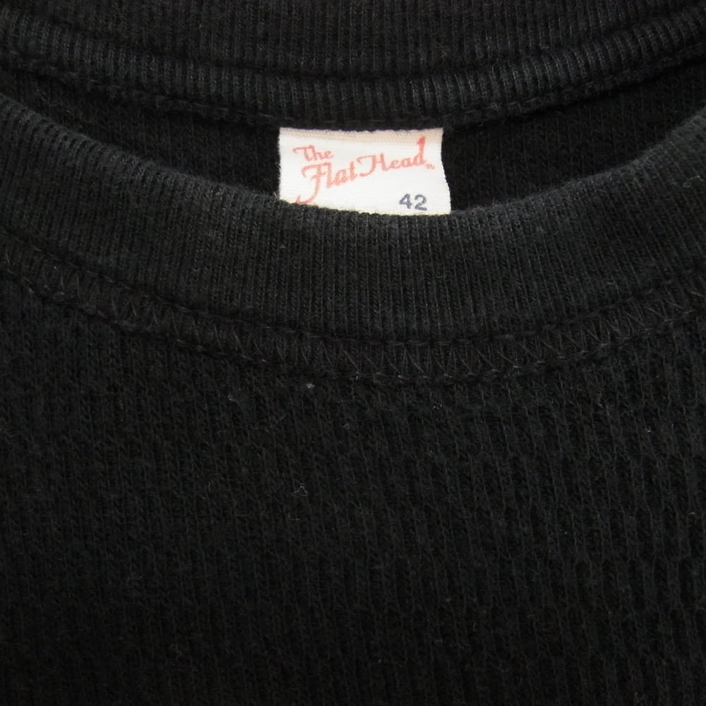 THE FLAT HEAD ザフラットヘッド クルーネック サーマル 長袖 ロングスリーブ Tシャツ ブラック系 42【中古】