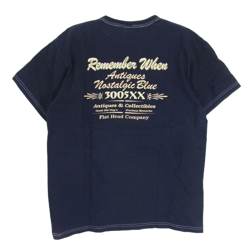 THE FLAT HEAD ザフラットヘッド Remember When ロゴ 半袖 Tシャツ ネイビー系 40【中古】