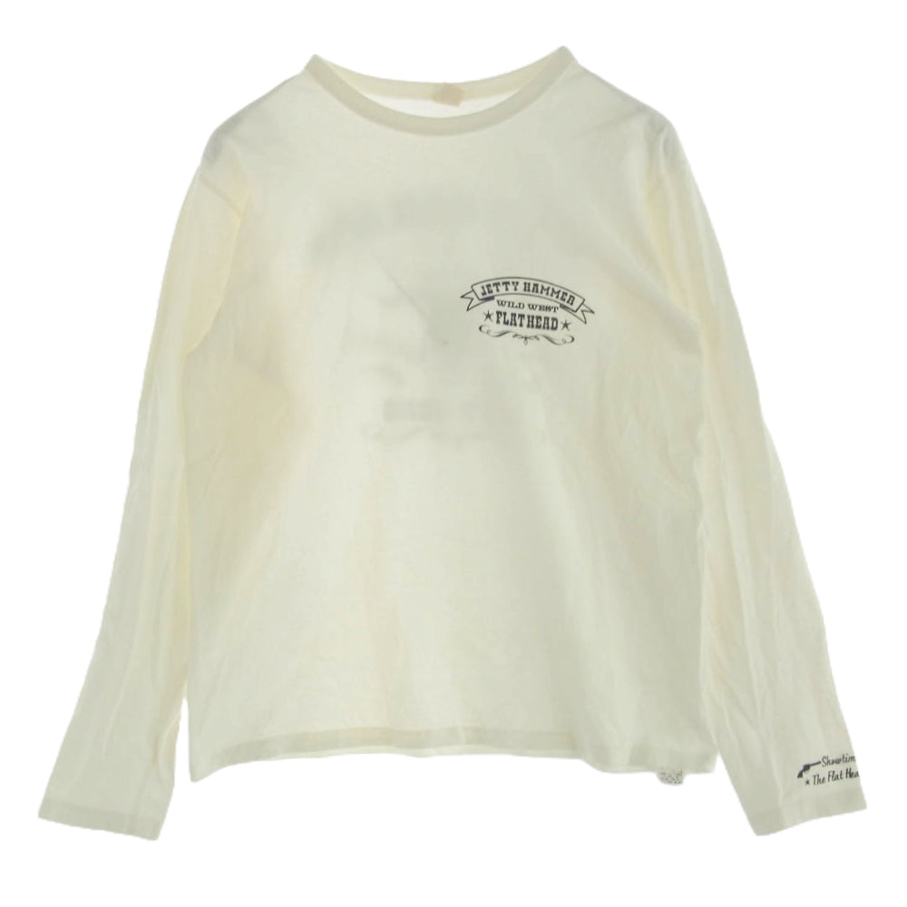THE FLAT HEAD ザフラットヘッド GLORY PARK グローリーパーク JETTY HAMMER パック プリント ロゴ Tシャツ ホワイト系 40【中古】