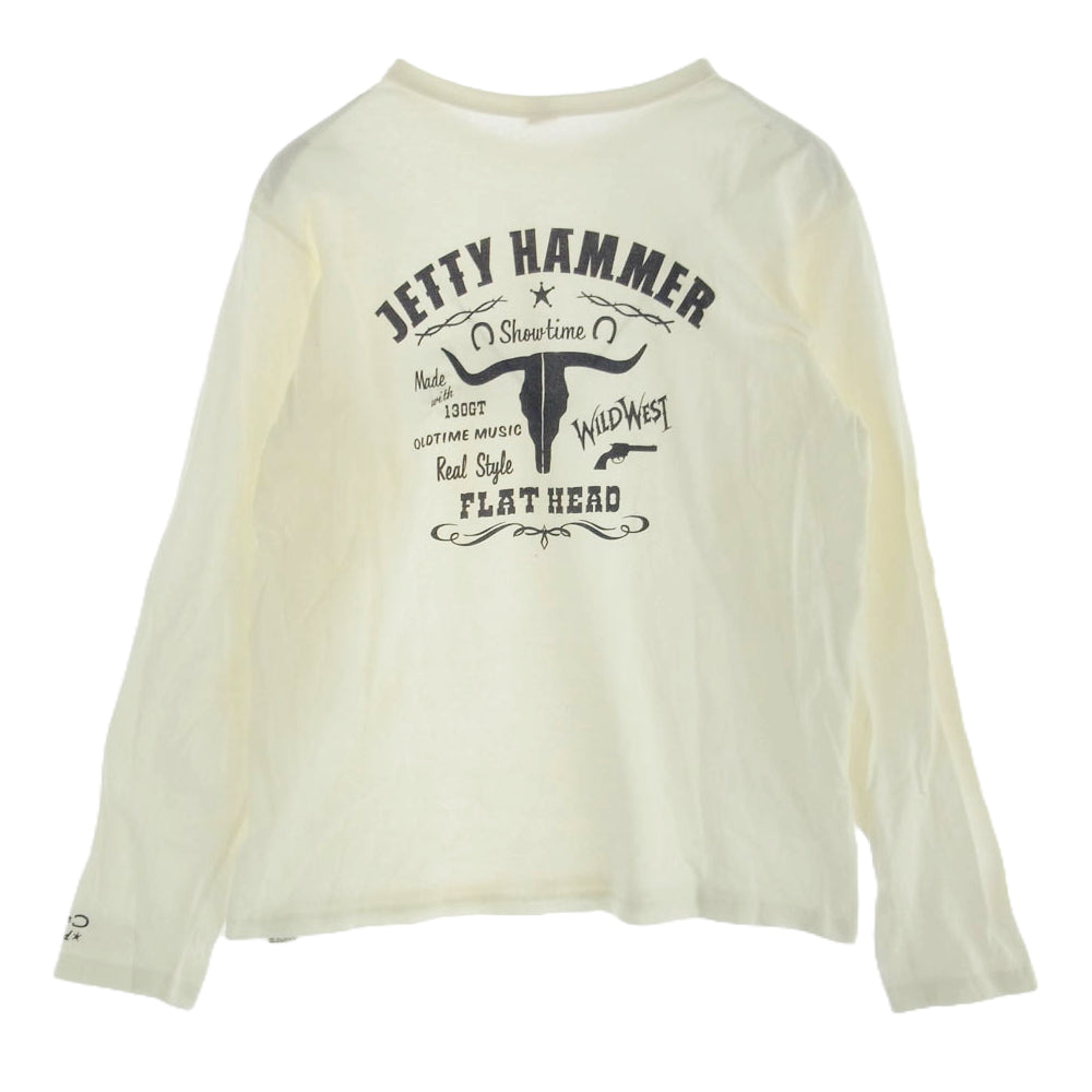 THE FLAT HEAD ザフラットヘッド GLORY PARK グローリーパーク JETTY HAMMER パック プリント ロゴ Tシャツ ホワイト系 40【中古】