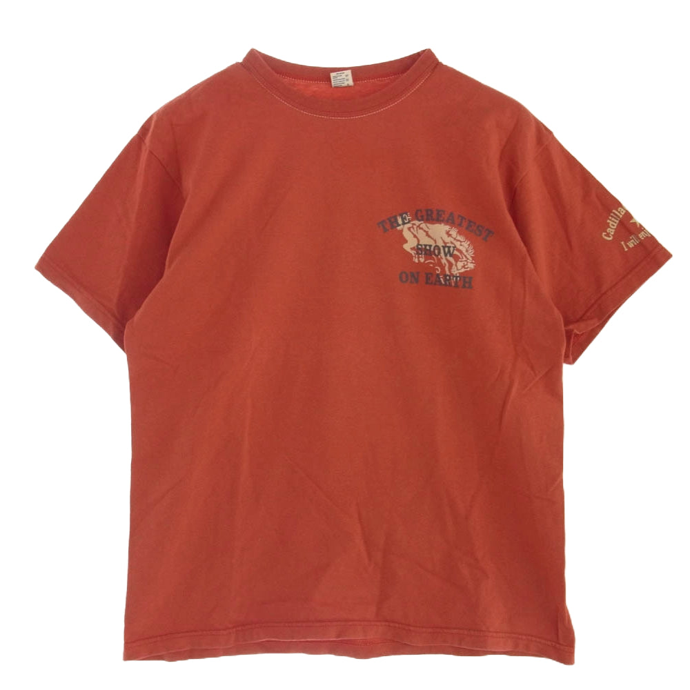THE FLAT HEAD ザフラットヘッド THE GREATEST SHOW ON EARTH ロゴ プリント Tシャツ レッド系 40【中古】