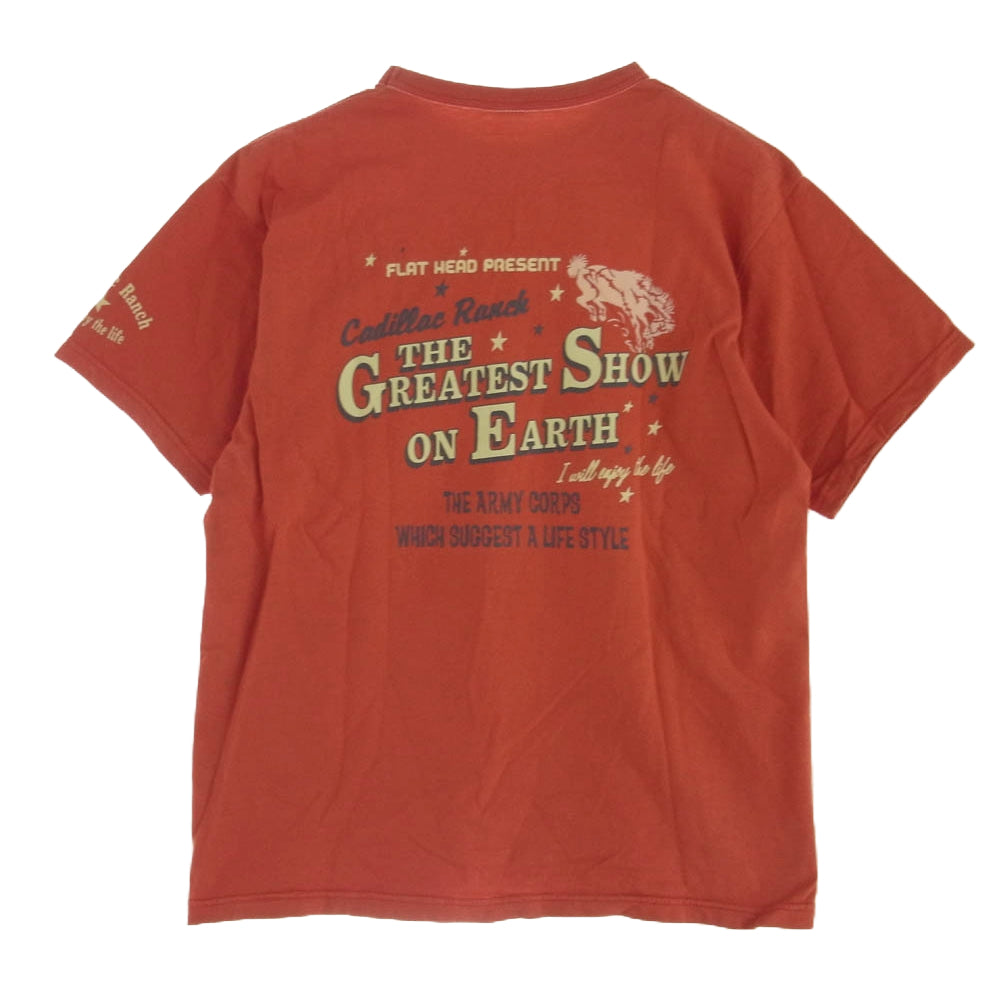 THE FLAT HEAD ザフラットヘッド THE GREATEST SHOW ON EARTH ロゴ プリント Tシャツ レッド系 40【中古】