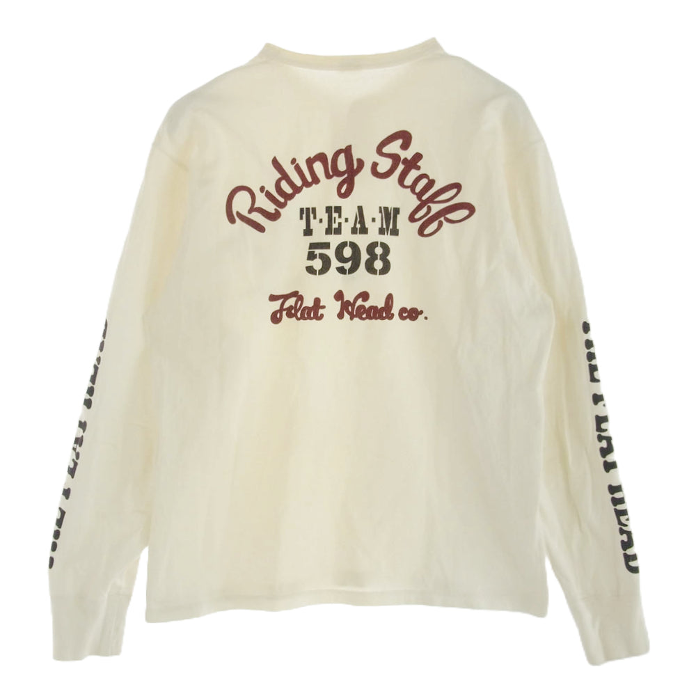 THE FLAT HEAD ザフラットヘッド Riding Stall ロゴ ヘンリーネック Tシャツ ホワイト系 L【中古】
