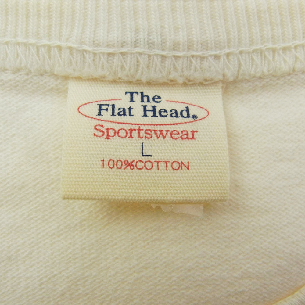 THE FLAT HEAD ザフラットヘッド Riding Stall ロゴ ヘンリーネック Tシャツ ホワイト系 L【中古】