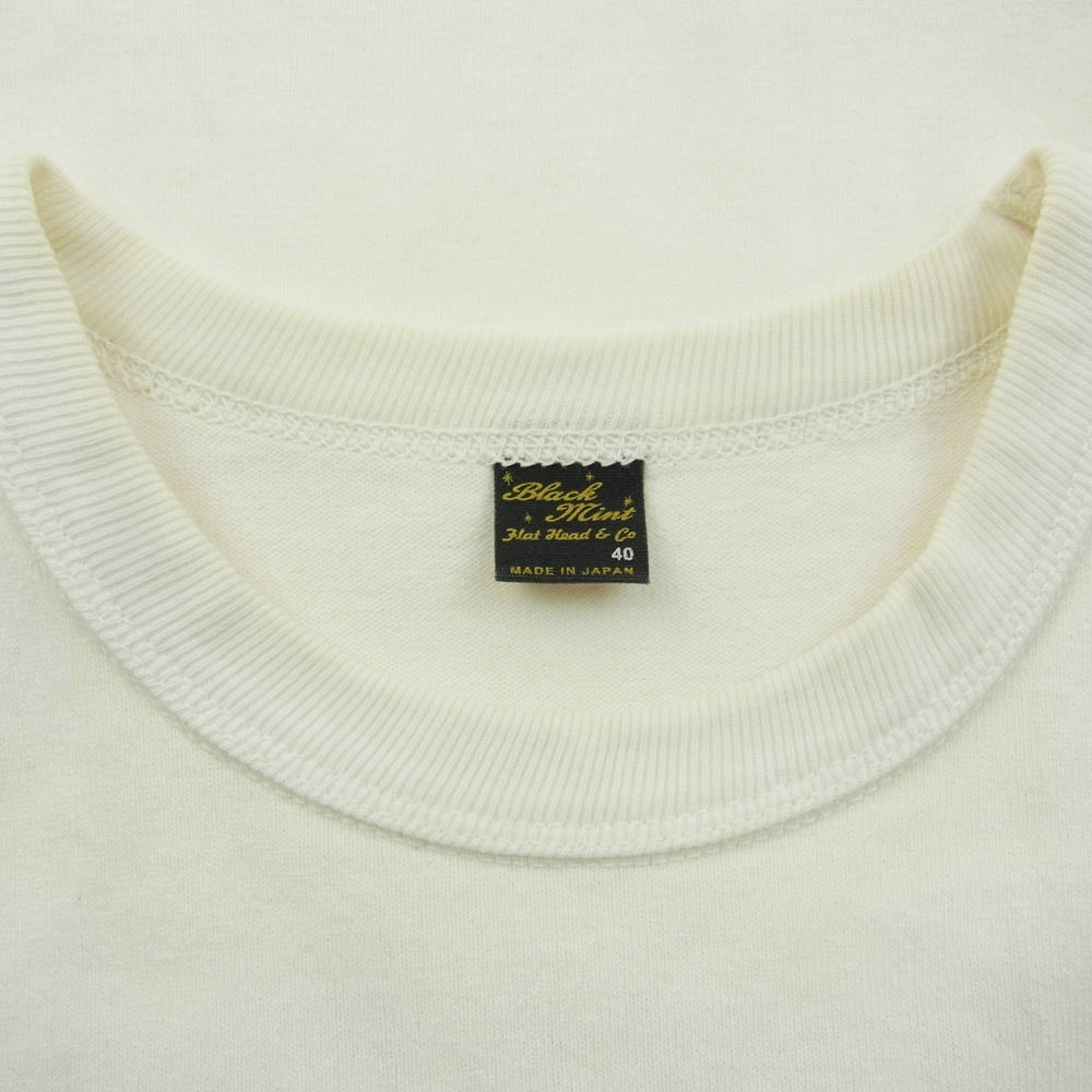 THE FLAT HEAD ザフラットヘッド Black Mint ブラック ミント ロゴ 半袖 Tシャツ ホワイト系 40【中古】
