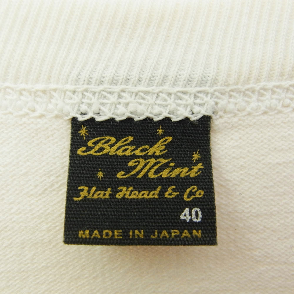 THE FLAT HEAD ザフラットヘッド Black Mint ブラック ミント ロゴ 半袖 Tシャツ ホワイト系 40【中古】