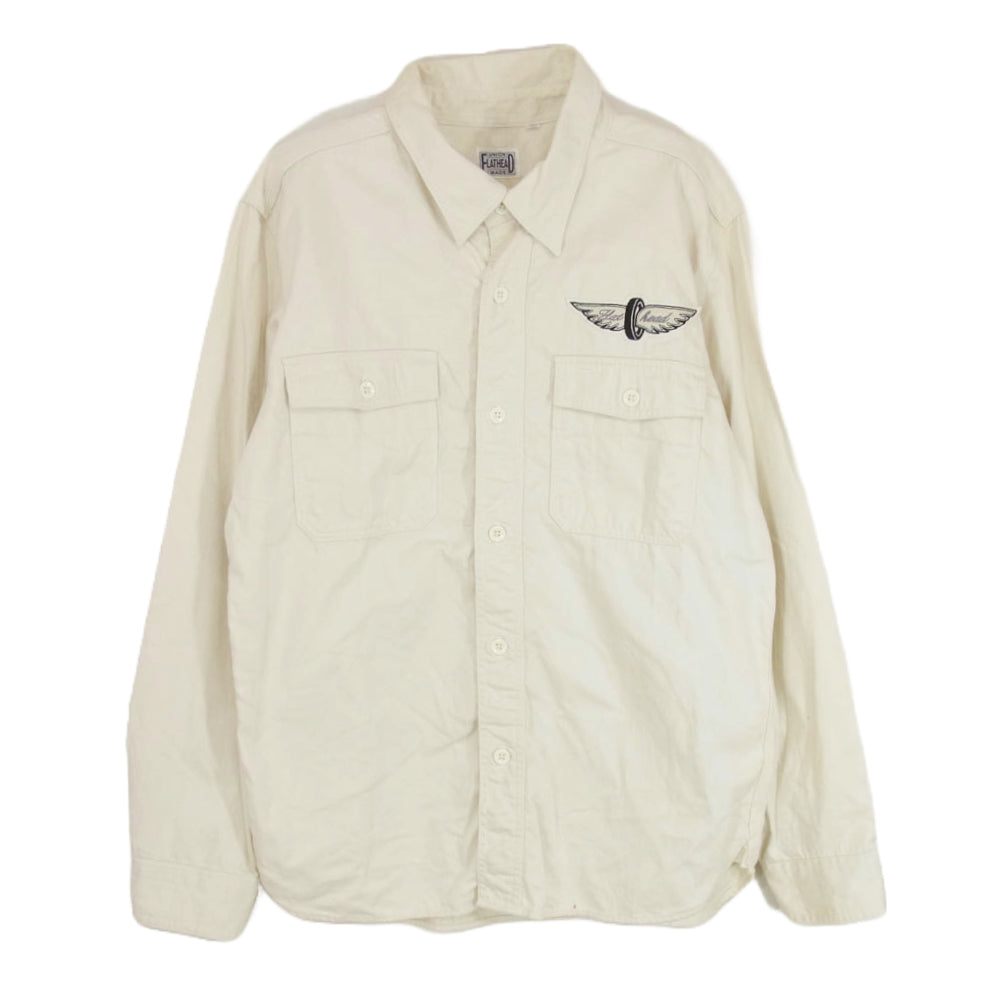 THE FLAT HEAD ザフラットヘッド UNION MADE ワッペン 長袖 シャツ オフホワイト系 40【中古】