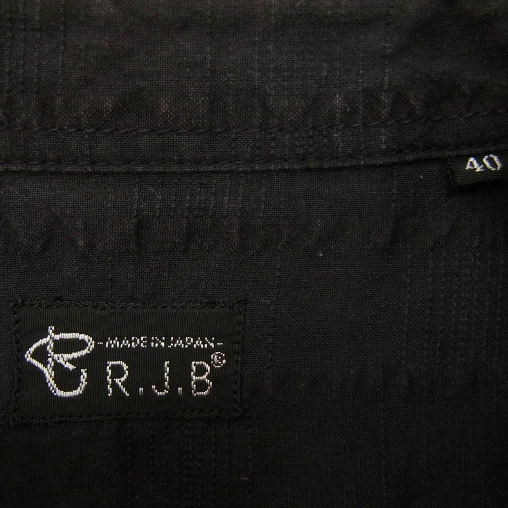 R.J.B アールジェイビー コットン 刺繍  オープンカラー シワストライプ 半袖 シャツ ブラック系 40【中古】