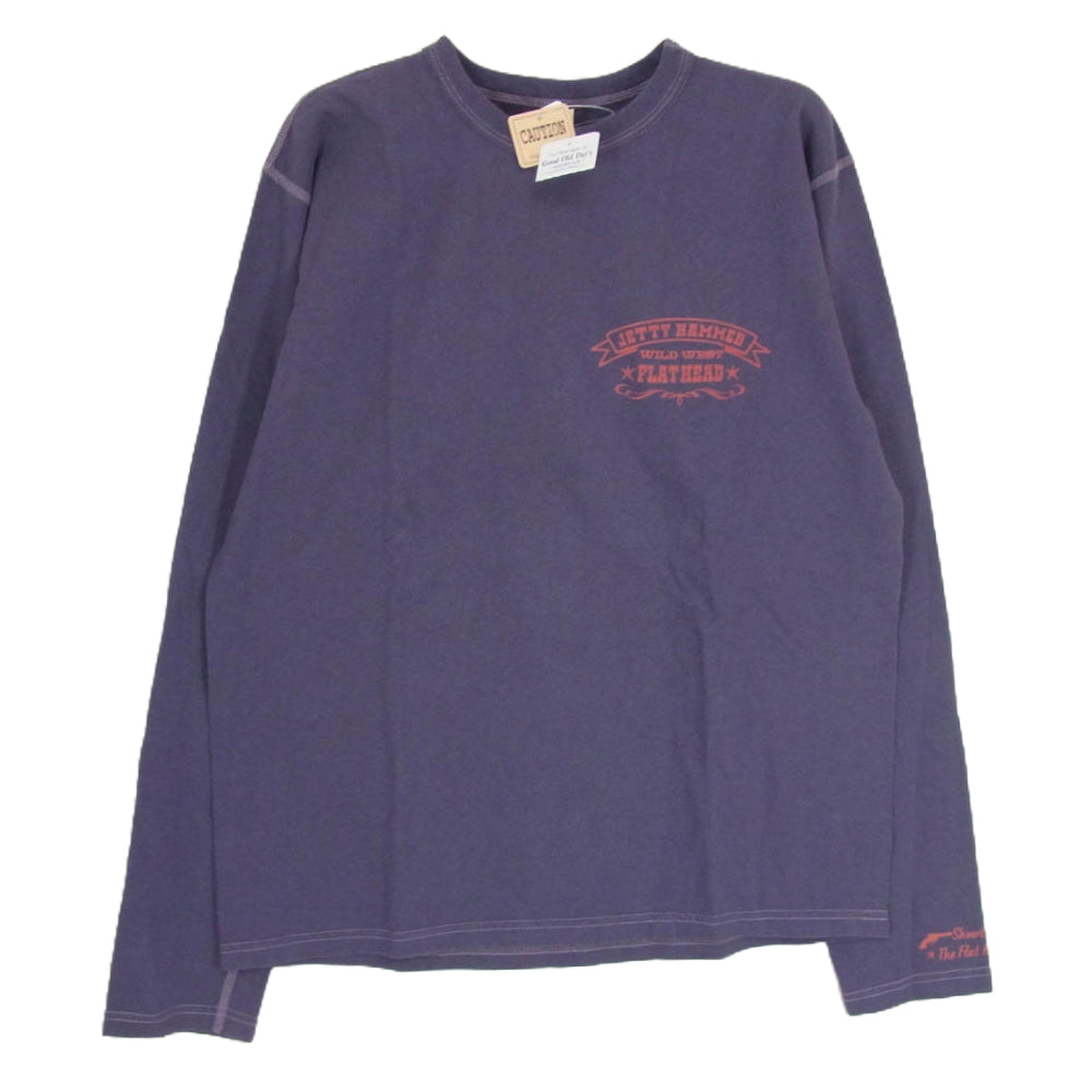 THE FLAT HEAD ザフラットヘッド GLORY PARK グローリーパーク JETTY HAMMER パック プリント ロゴ カットソー 長袖 Tシャツ 紫 40【美品】【中古】