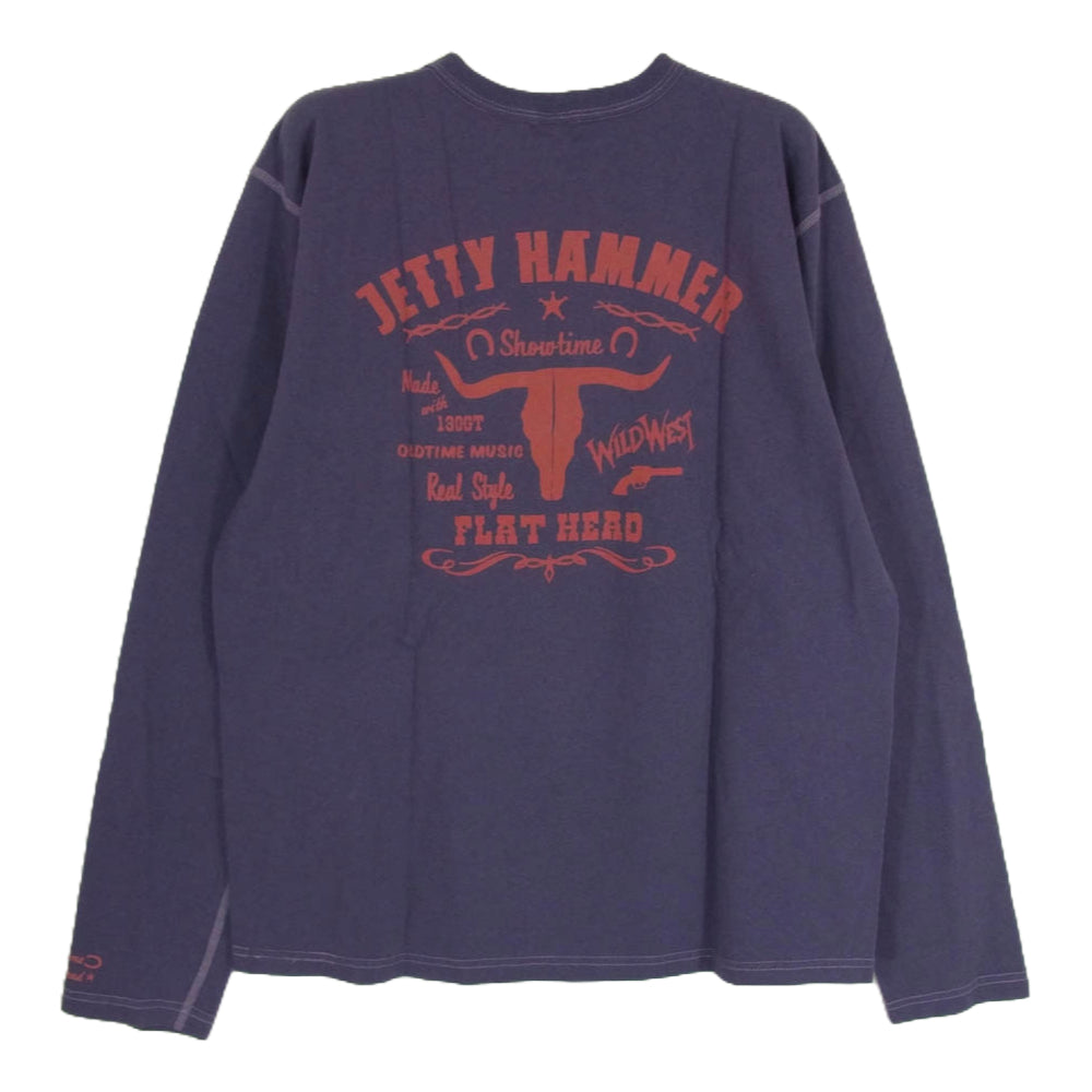 THE FLAT HEAD ザフラットヘッド GLORY PARK グローリーパーク JETTY HAMMER パック プリント ロゴ カットソー 長袖 Tシャツ 紫 40【美品】【中古】