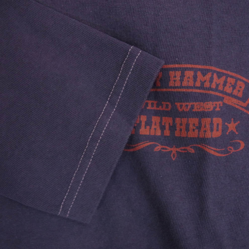 THE FLAT HEAD ザフラットヘッド GLORY PARK グローリーパーク JETTY HAMMER パック プリント ロゴ カットソー 長袖 Tシャツ 紫 40【美品】【中古】