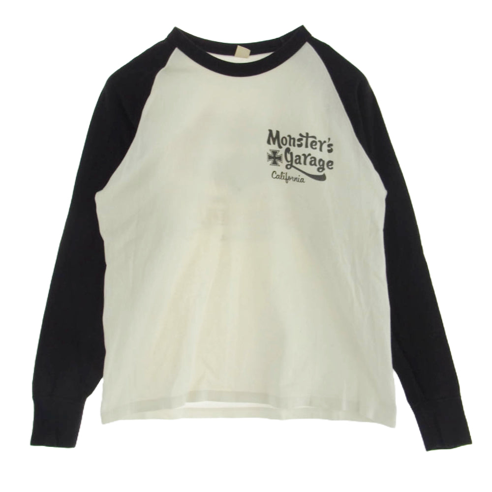 THE FLAT HEAD ザフラットヘッド Monster's garage ロゴ ラグラン Tシャツ ホワイト系 ブラック系 40【中古】