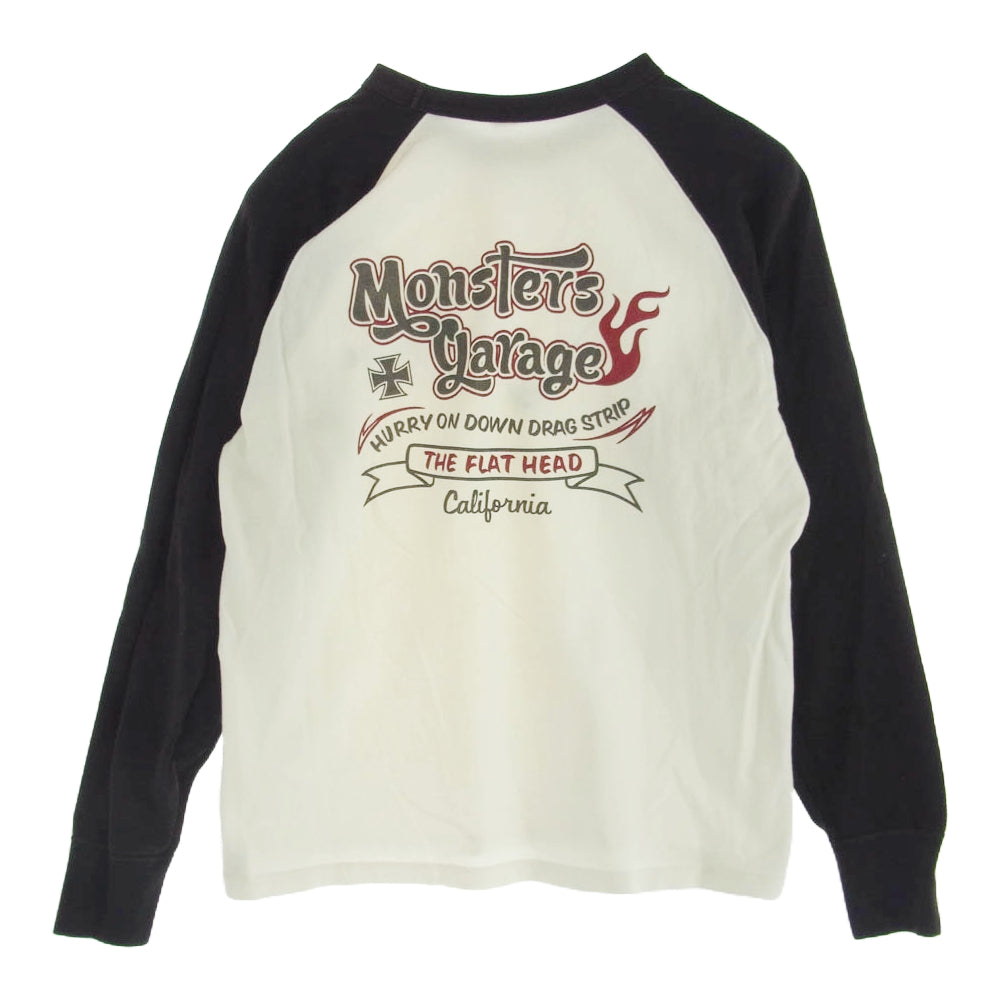 THE FLAT HEAD ザフラットヘッド Monster's garage ロゴ ラグラン Tシャツ ホワイト系 ブラック系 40【中古】
