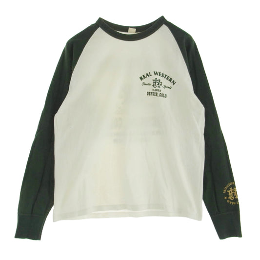 THE FLAT HEAD ザフラットヘッド GLORY PARK グローリーパーク REAL WESTERN ロゴ ラングラン Tシャツ グリーン ホワイト系 グリーン系 40【中古】