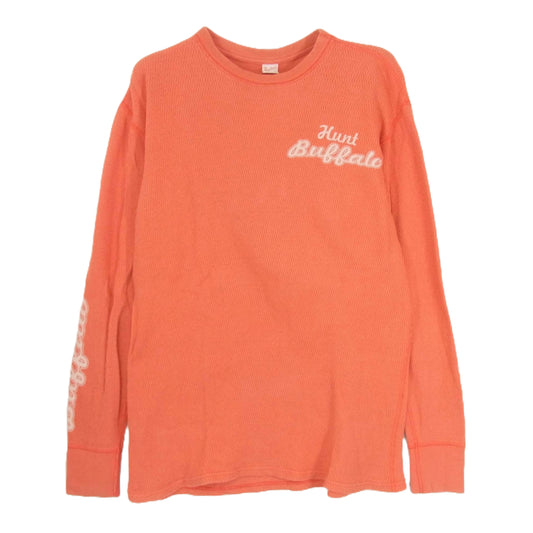 THE FLAT HEAD ザフラットヘッド プリント 長袖 Tシャツ クルーネック サーマル カットソー レッド系 42【中古】