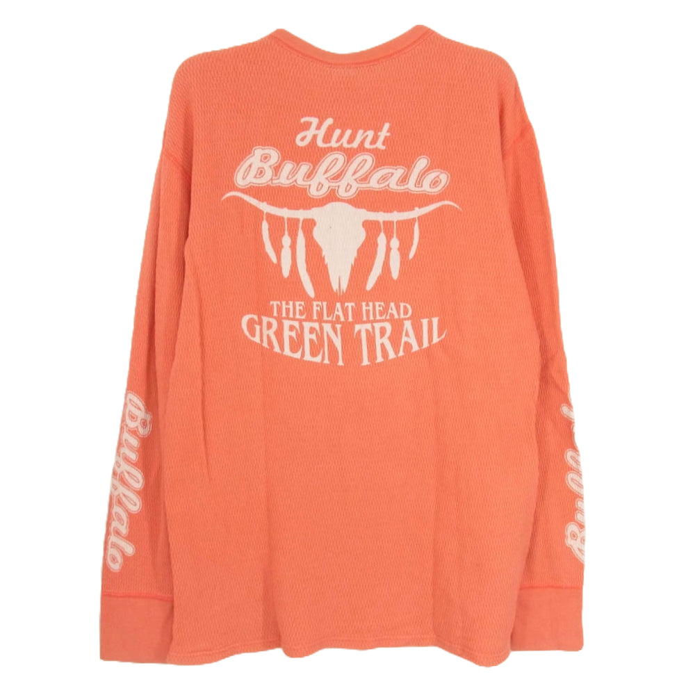THE FLAT HEAD ザフラットヘッド プリント 長袖 Tシャツ クルーネック サーマル カットソー レッド系 42【中古】