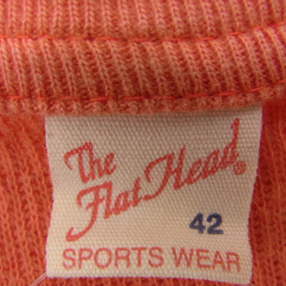 THE FLAT HEAD ザフラットヘッド プリント 長袖 Tシャツ クルーネック サーマル カットソー レッド系 42【中古】