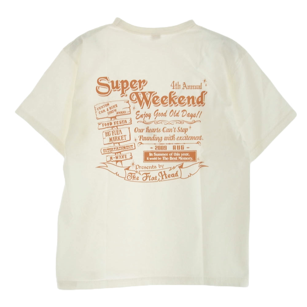 THE FLAT HEAD ザフラットヘッド Super Weekend バック ロゴ 半袖 Tシャツ ホワイト系 40【極上美品】【中古】