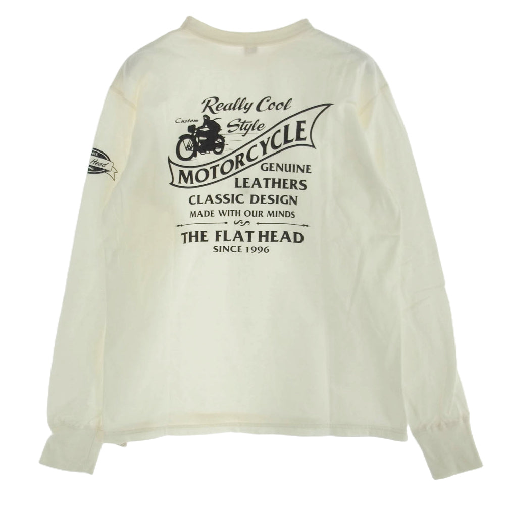 THE FLAT HEAD ザフラットヘッド モーターサイクル ロゴ プリント Tシャツ ホワイト系 40【中古】
