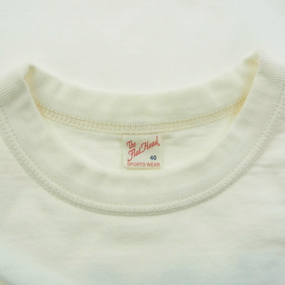 THE FLAT HEAD ザフラットヘッド モーターサイクル ロゴ プリント Tシャツ ホワイト系 40【中古】
