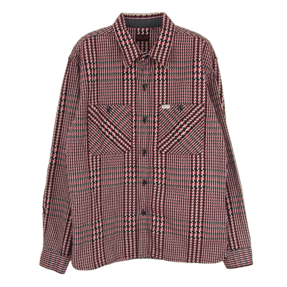 R.J.B アールジェイビー ツイード チェック 長袖 チェック シャツ レッド系 40【中古】