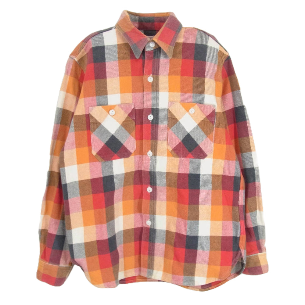 SUGAR CANE シュガーケーン ブロックチェック 長袖 ヘビー ネルシャツ オレンジ系 M【中古】