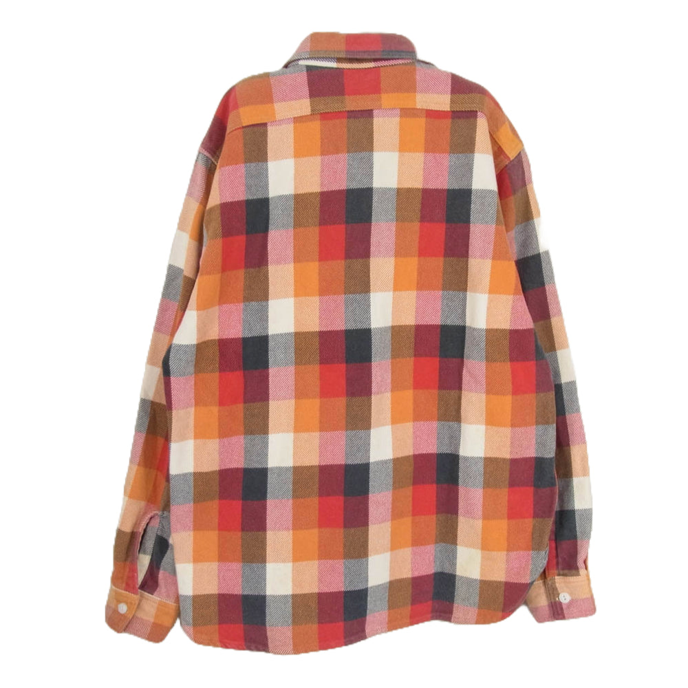 SUGAR CANE シュガーケーン ブロックチェック 長袖 ヘビー ネルシャツ オレンジ系 M【中古】