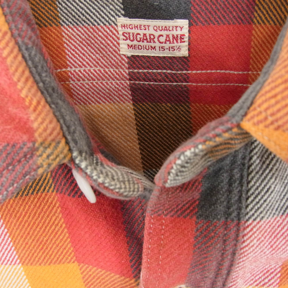 SUGAR CANE シュガーケーン ブロックチェック 長袖 ヘビー ネルシャツ オレンジ系 M【中古】