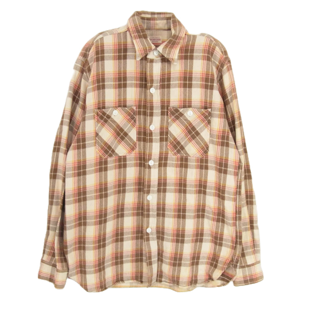 SUGAR CANE シュガーケーン チェック 長袖 ヘビー ネルシャツ 猫目ボタン ブラウン系 M【中古】