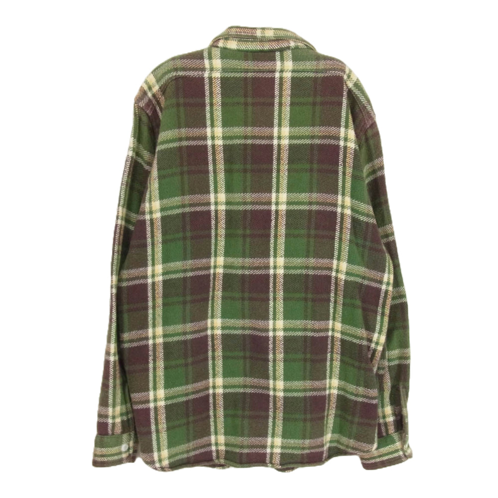 ダブル ワークス チェック 長袖 ヘビー ネルシャツ グリーン系 40【中古】