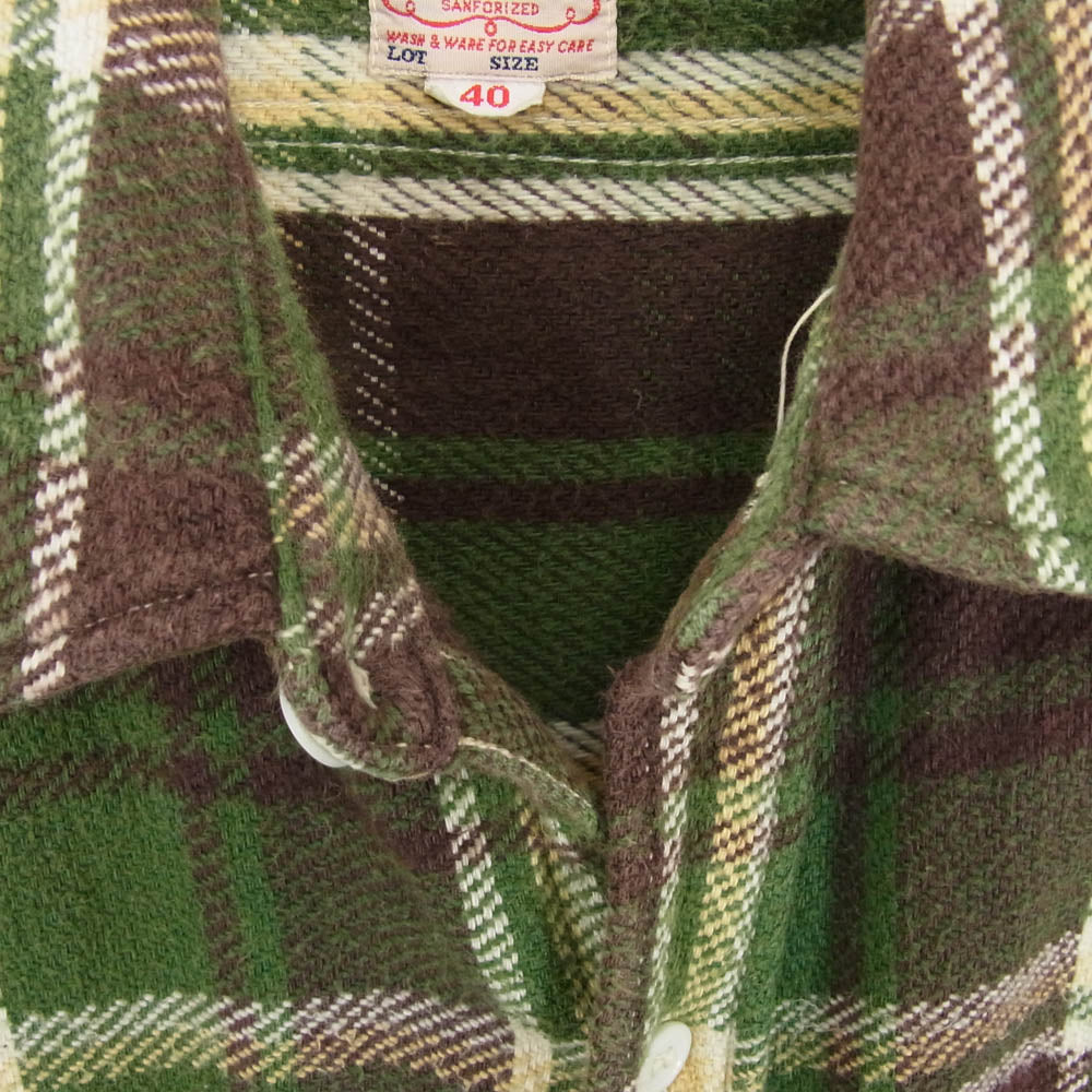 ダブル ワークス チェック 長袖 ヘビー ネルシャツ グリーン系 40【中古】