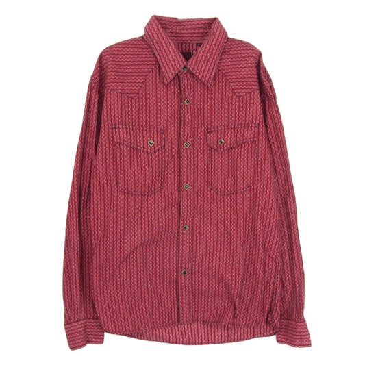 R.J.B アールジェイビー ダイヤボタン 総柄 長袖 ウェスタン シャツ レッド系 40【中古】