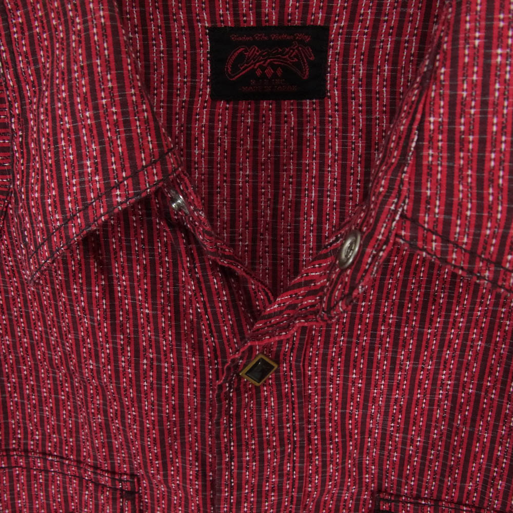 R.J.B アールジェイビー ダイヤボタン 総柄 長袖 ウェスタン シャツ レッド系 40【中古】