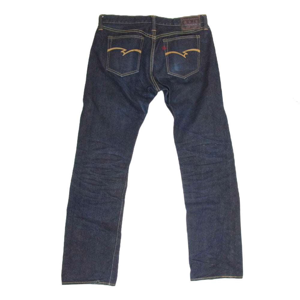 R.J.B アールジェイビー D003 バックポケット 刺繍 レザー ステッチ デニム パンツ インディゴブルー系 33【中古】