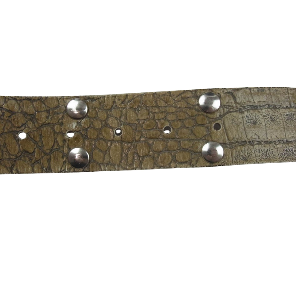 ナンニ メタル コンチョ レザー ベルト パイソン柄 カーキ系 85/34【中古】