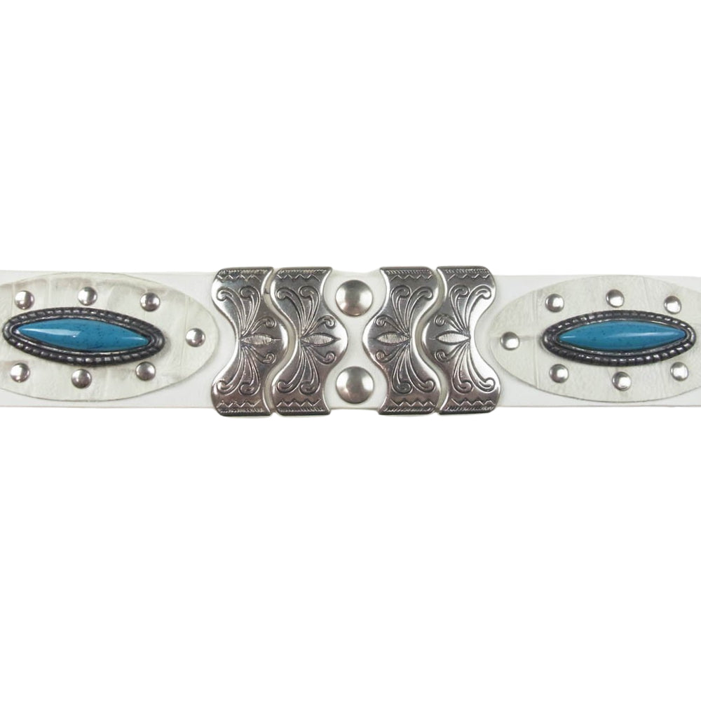 ナンニ メタル コンチョ レザー ベルト ターコイズ ホワイト系 34/85【中古】