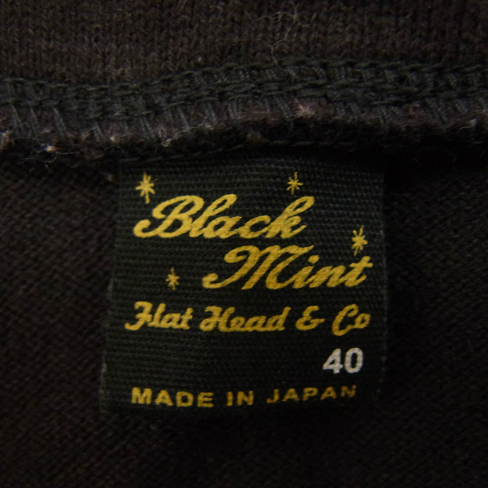 THE FLAT HEAD ザフラットヘッド Vネック 襟付 半袖 プリント カットソー ブラック系 40【中古】