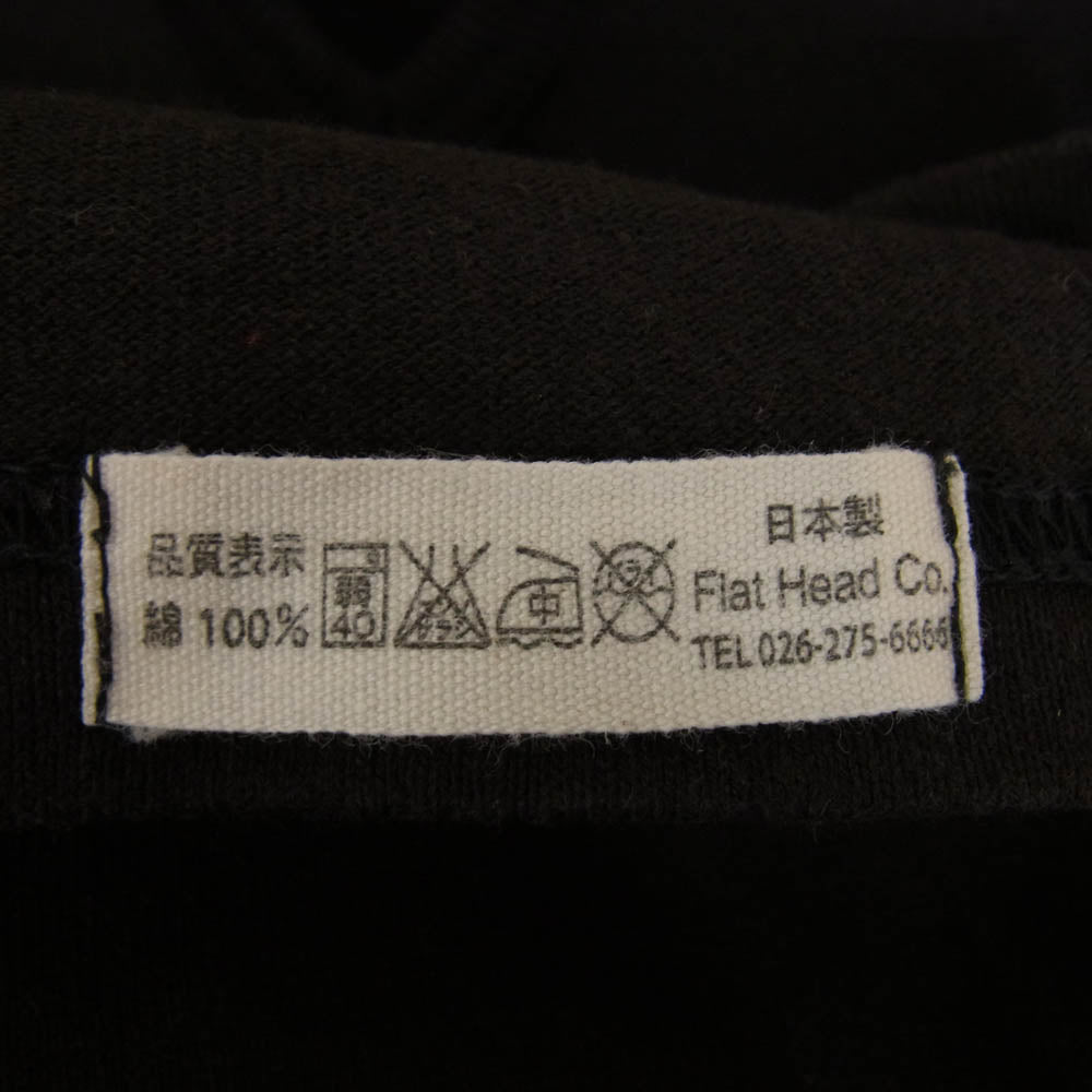 THE FLAT HEAD ザフラットヘッド Vネック 襟付 半袖 プリント カットソー ブラック系 40【中古】