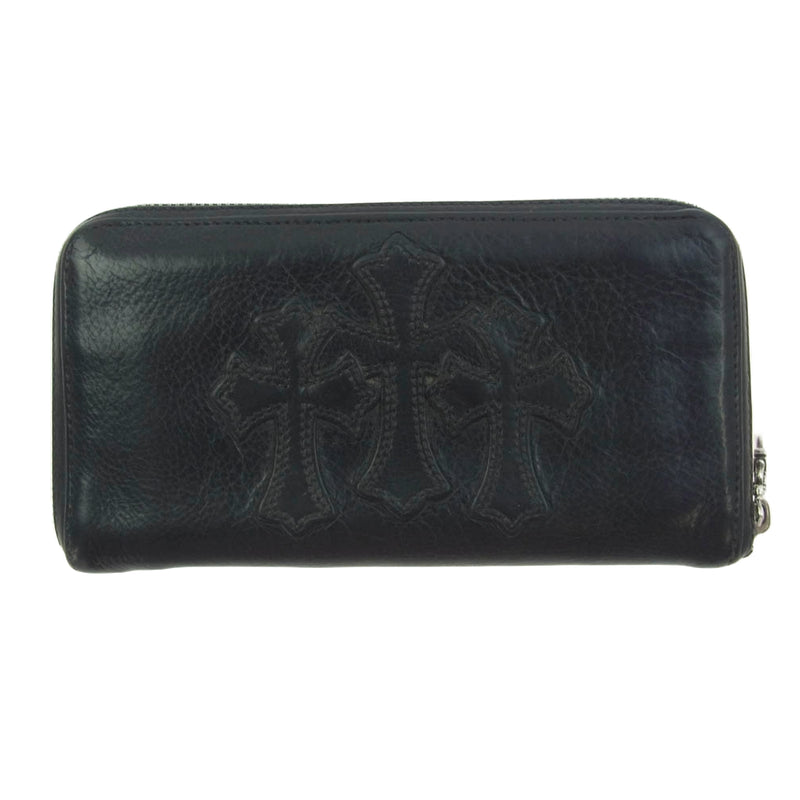 CHROME HEARTS クロムハーツ（原本無） REC F ZIP 3セメタリー クロスパッチ ラウンド ファスナー ウォレット 長財布 ブラック系【中古】