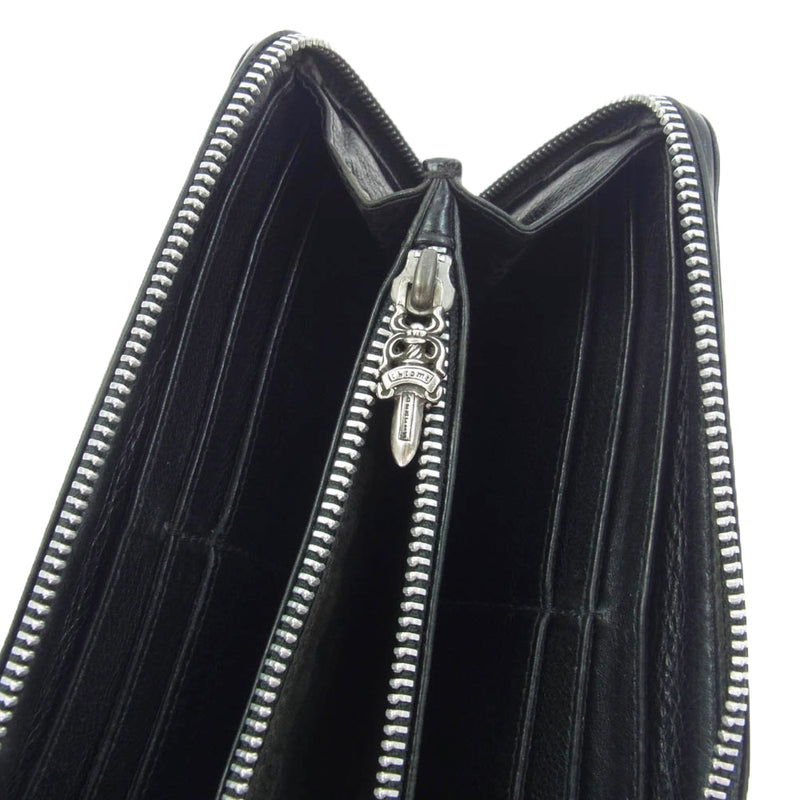 CHROME HEARTS クロムハーツ（原本無） REC F ZIP 3セメタリー クロスパッチ ラウンド ファスナー ウォレット 長財布  ブラック系【中古】