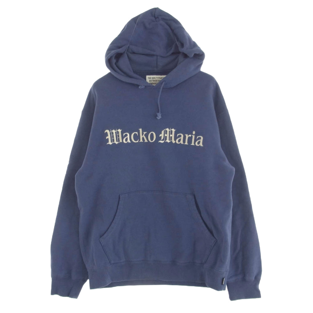 WACKO MARIA ワコマリア 23SS MIDDLE WEIGHT PULLOVER HOODED SWEAT SHIRT ロゴ 刺繍 ミドルウェイト スウェット パーカー ネイビー系 M【中古】
