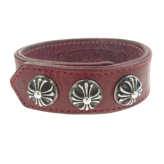 CHROME HEARTS クロムハーツ（原本無） 3BTN 2SNP クロスボール 3ボタン2スナップ レザー ブレスレット シルバー系 レッド系【中古】