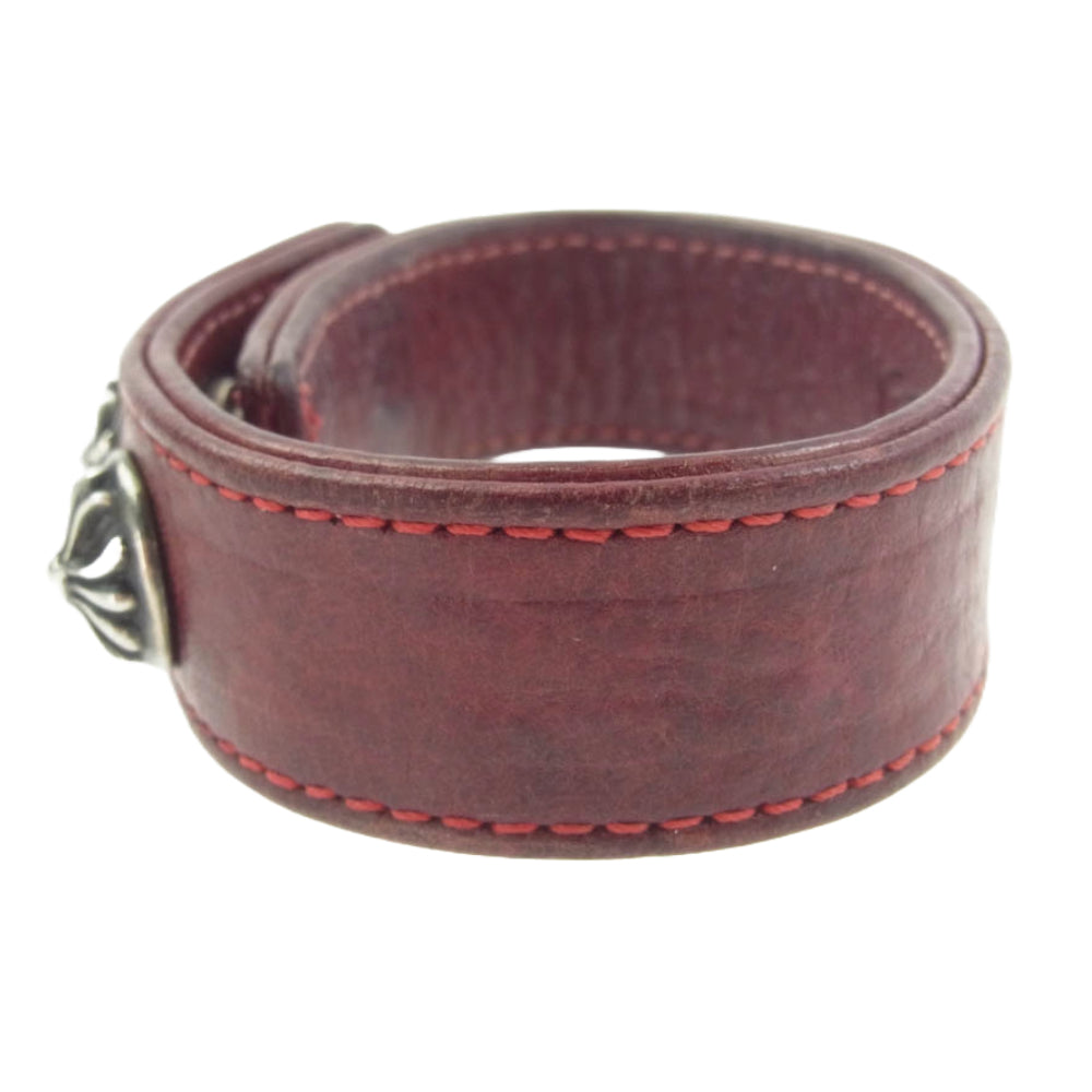 CHROME HEARTS クロムハーツ（原本無） 3BTN 2SNP クロスボール 3ボタン2スナップ レザー ブレスレット シルバー系 レッド系【中古】