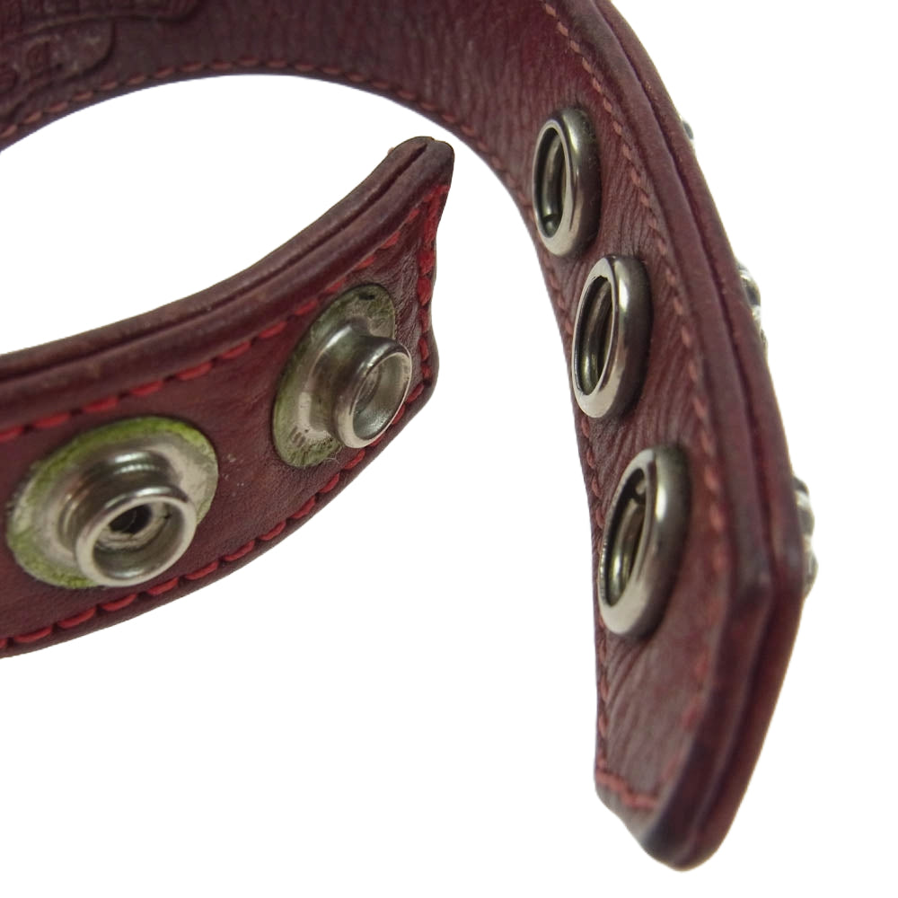 CHROME HEARTS クロムハーツ（原本無） 3BTN 2SNP クロスボール 3ボタン2スナップ レザー ブレスレット シルバー系 レッド系【中古】