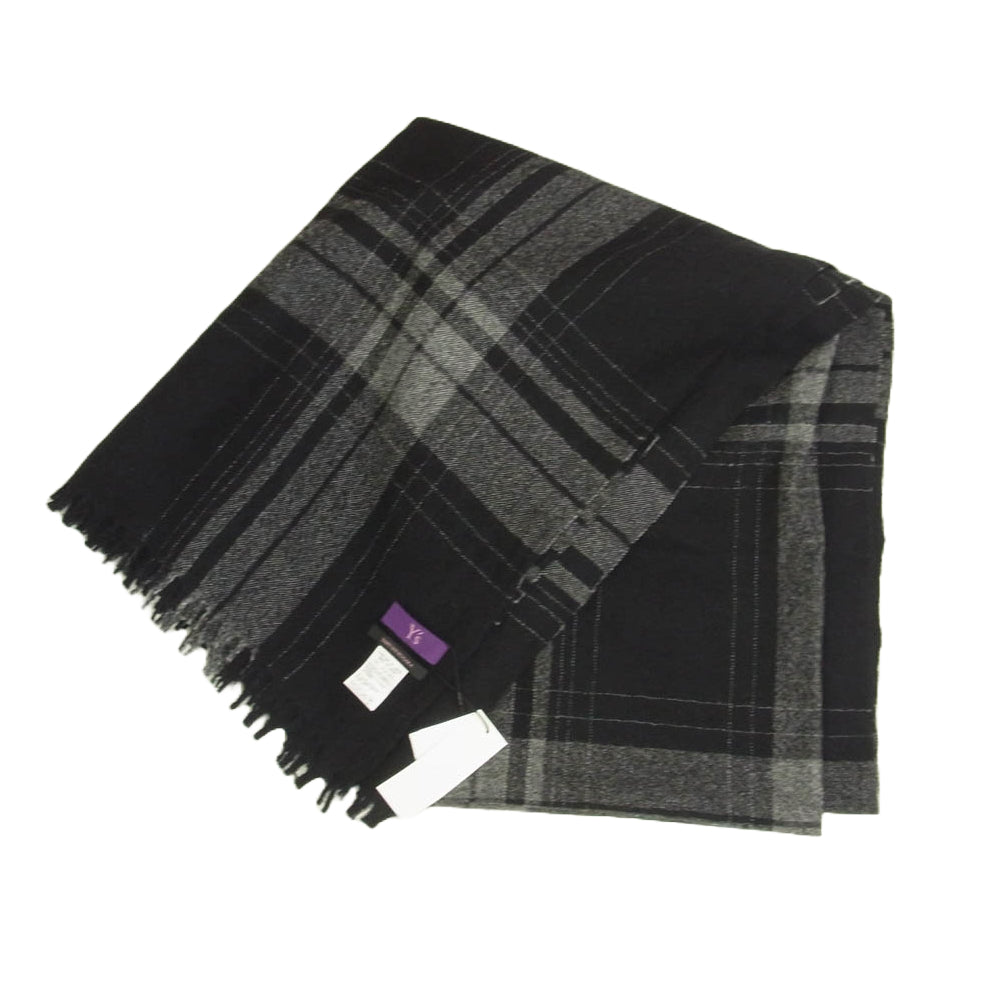 Y's Yohji Yamamoto ワイズ ヨウジヤマモト 16AW YR-L40-146 PINK ワイズピンク TAKESHI KOSAKA LOOK12 ビッグ ストール 大判 チェック ウール ブランケット ブラック系【新古品】【未使用】【中古】